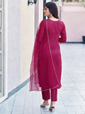 Sanisa Women'S Art Silk Sequence Embroidery Straight Kurta Set With Dupatta (143Kbd1546N-M_Magenta)