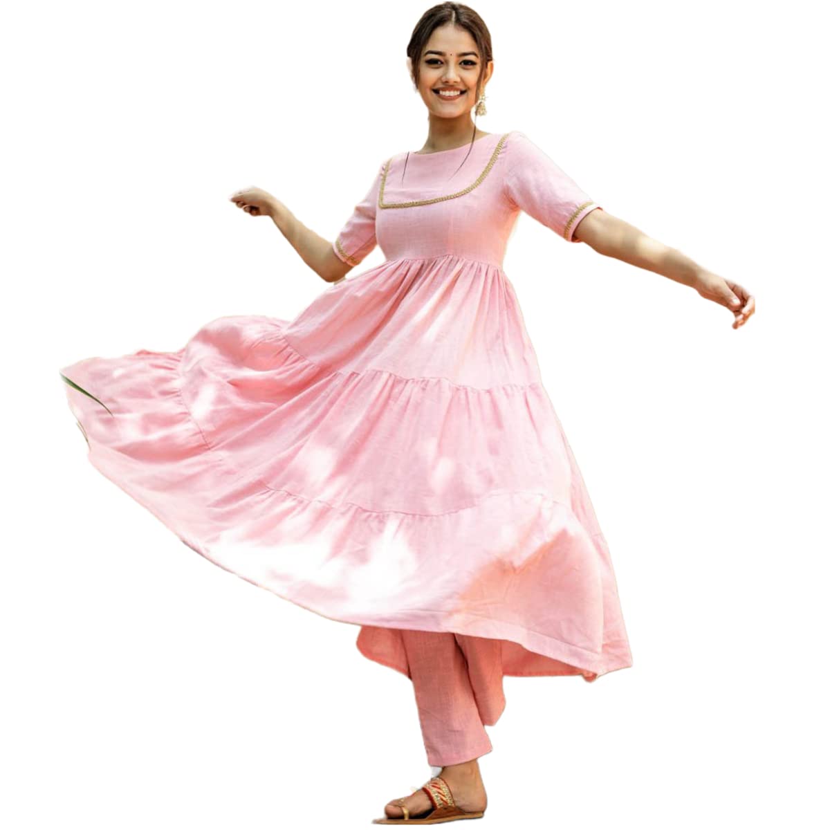 Gosriki Women'S Cotton Anarkali Solid Kurta With Pant (Gulabo Nw Pink_Xl-Go_Pink_X-Large),Pink,,B0B9L632B3
