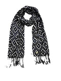 Premium Black Rayon Pattern Scarf For Women | Soft & Lightweight Printed Stole With Tassels | Daily & Party Use (Leafs)