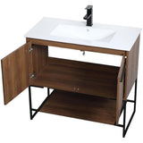 Elegant Decor Gerard 36 Single Porcelain Top Bathroom Vanity In Walnut Brown