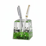 KESHAWER Cute Panda Liquid Desk Organizer | Glitter Sand Crystal Pen Holder & Paperweight | Square Pencil Stand for Office & Stu