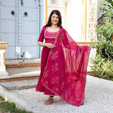 Gosriki Women'S Rayon Viscose Embroidered Anarkali Kurta With Pant & Dupatta (Aparnaa Pink-Vks01-Gs_Xl_Pink_X-Large),Pink,,B0F49212SF