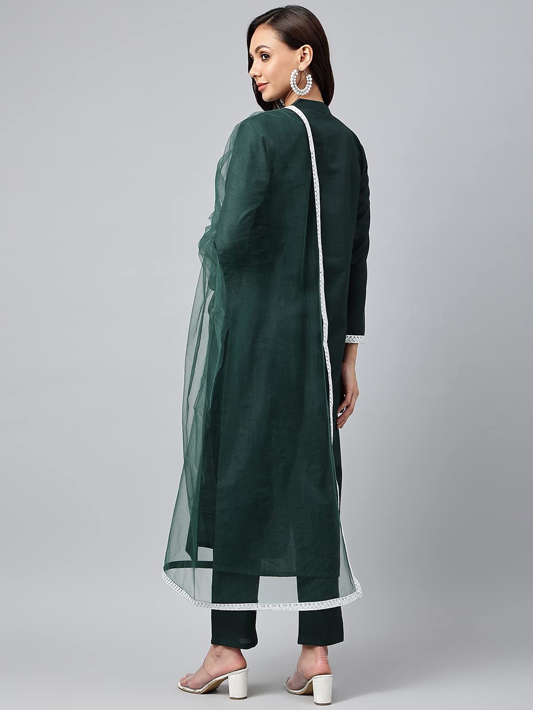 Anni Designer Women'S Cotton Blend Straight Embroidered Kurta With Pant & Dupatta (Jagtara Green_Xl_Green_X-Large),Green,XL,Cotton Blend,Straight,Pants, Dupatta