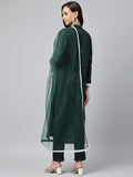 Anni Designer Women'S Cotton Blend Straight Embroidered Kurta With Pant & Dupatta (Jagtara Green_Xl_Green_X-Large),Green,XL,Cotton Blend,Straight,Pants, Dupatta