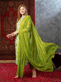 Anni Designer Women'S Cotton Blend Printed Straight Kurta With Pant & Dupatta (Bhadrusha Green-Jb_S_Green_Small),Green,S,Cotton Blend,Regular,