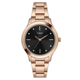 Timex Analog Watch For Women With Black Round Dial & Rose Gold Stainless Steel Bracelet Band Water Resistant Women'S Wrist Watch