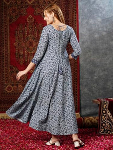 Gosriki Women'S Cotton Blend Anarkali Printed Kurta With Pant (Ghera Blue-Gs_L_Blue_Large),Blue,,B0D73W97XJ