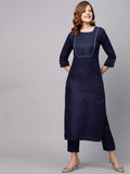 Gosriki Women'S Cotton Blend Straight Solid Kurta With Pant & Dupatta (Jhony Blue_L-Go_Blue_Large),Blue,,B0B2RP92ZD