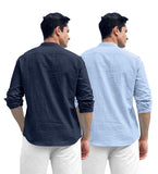 Royalscout Combo Of Men'S Solid Cotton Blend Full Sleeve Straight Kurta Shirt (Pack Of 2) Navy-Sky Navy-Sky L