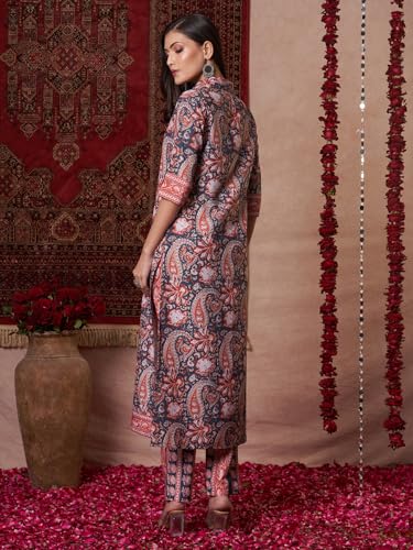 Anni Designer Women'S Rayon Viscose Straight Printed Kurta With Pant (Nishu Red-Vks01_L_Red_Large),Red,L,Rayon,Regular,