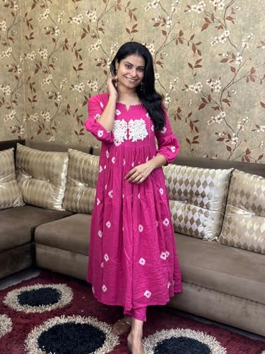 Gosriki Women'S Rayon Blend Anarkali Printed Kurta With Pant (Anveshi Pink-Vks01-Gs_Xxl_Pink_Xx-Large),Pink,2,B0DCKCBLY7