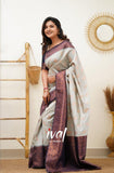 Flosive Womens Present Banarasi Soft Lichi Silk Saree Beautiful Jacquard Rich Pallu Design Work Zari Woven Kanjivaram Silk Style Saree With Soft Lichi Silk Blouse Piece Multi (Sky)