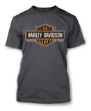HarleyDavidson Mens Elongated Orange Bar & Shield Charcoal TShirt 30291961 (L)
