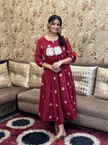Anni Designer Women'S Rayon Blend Anarkali Printed Kurta With Pant (Anveshi Maroon-Vks01_4Xl_Maroon_Xxxx-Large),Maroon,4XL,,,