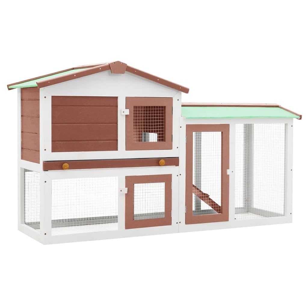 Vidaxl Rabbit Hutch, Bunny Cage With Pull Out Tray And Ladder, Rabbit Enclosure For Outdoor, Pet House For Small Animals, Brown And White Wood