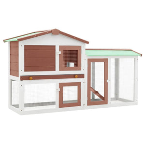 Vidaxl Rabbit Hutch, Bunny Cage With Pull Out Tray And Ladder, Rabbit Enclosure For Outdoor, Pet House For Small Animals, Brown And White Wood