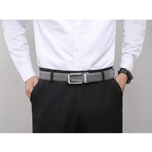 Founders & C Men's Leather Ratchet Click Belt Dress with Slide Buckle -Adjustable Trim to Fit (40-50 Waist Adjustable, Squar
