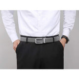 Founders & C Men's Leather Ratchet Click Belt Dress with Slide Buckle -Adjustable Trim to Fit (40-50 Waist Adjustable, Squar