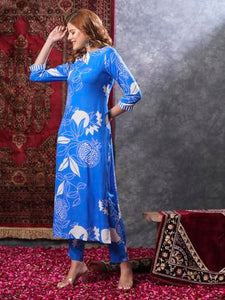 Gosriki Women'S Rayon Blend Straight Printed Kurta With Pant (Anaar-Blue-Vks03-Gs_Xl_Blue_X-Large),Blue,,B0D9YTPTKG