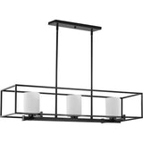 Progress Lighting Chadwick Collection 3-Light Etched Opal Glass Modern Linear Chandelier Light Matte Black