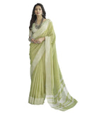 Satrani Womens Cotton Self Woven Saree with Unstitched Blouse Piece (3095S735N_Pista Green & White)