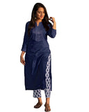 Anni Designer Women'S Cotton Kurta With Palazzo (Ats Navy Blue New Large),Navy blue,L