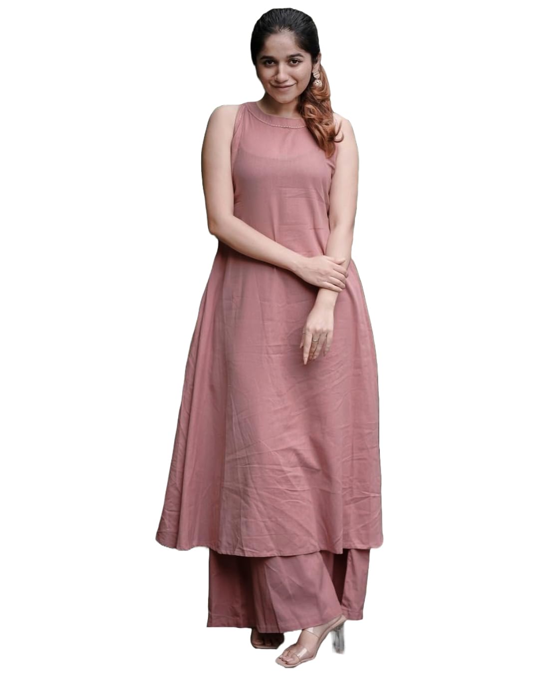 Anni Designer Women'S Rayon Blend Anarkali Solid Kurta With Palazzo (Maniraj Pink_L_Pink_Large),Pink,L