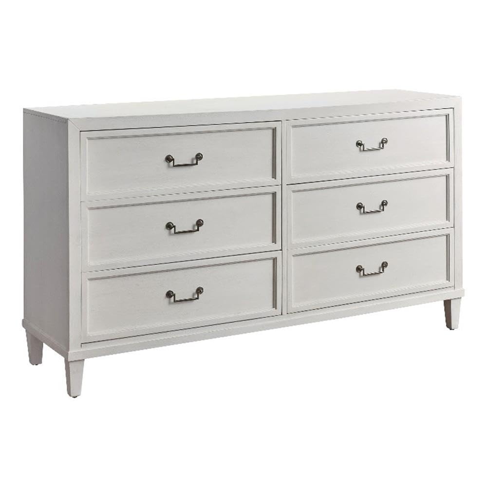 American Woodcrafters Dunescape Wood 6-Drawer Dresser In White/Antiqued Silver