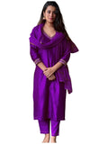 GoSriKi Womens Straight Embroidered Rayon Blend Kurta with Pants and Dupatta, Begani, 44