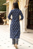 Anni Designer Women'S Cotton Blend Straight Printed Kurta With Pant & Dupatta (Obito Navy Blue_Xxl_Navy Blue_Xx-Large),Navy Blue,2XL,Cotton Blend,Obito Navy Blue_1373,