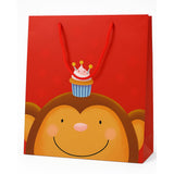 Medium Size Red Gift Bag Set of 3 with Cute Animal Cupcake Print Sturdy Rope Handles Ideal for Kids Birthday & Party Return