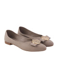 Shoetopia Women'S Grey Ballet Flats Textured Slip-On Bellies With Decorative Bow & Gold Button | Elegant Casual & Office Eu42,Grey,9,B0CVBF7YCS