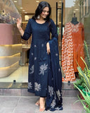 Gosriki Women'S Rayon Viscose Anarkali Printed Kurta With Pant & Dupatta (Gangori Kerosin-Vks01-Gs_Xxl_Dark Blue_Xx-Large),Dark Blue,2,B0DX24WZS1