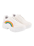 Shoetopia Minimalist Rainbow Style White Sneakers For Women & Girls,White,7,B0BZQ4FMP3