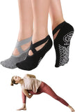 Yanwenx Yoga Socks 2 Pairs Pilates Socks NonSlip Grip Yoga Socks With Straps Ideal For Pilates, Fitness, Barre, Ballet, Baref