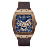 Guess Chronograph Blue Dial Men'S Watch-Gw0202G2 Genuine Leather, Brown Strap