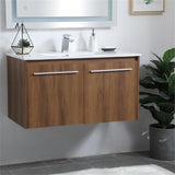 Elegant Decor Rasina 36 Single Porcelain Top Floating Bathroom Vanity In Walnut