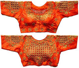 Vihu Fashion Womens Silk Floral Sleeveless Blouse (Checks Mix_Orange_38)