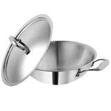 RJ kitchenware Store Platinum Triply Stainless Steel Kadai with Stainless Steel Lid 2.5 litres Capacity (24 cm Diameter) with Ri