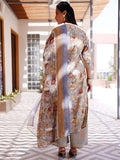 Libas Womens Printed Silk Blend Straight Kurta With Palazzos And Dupatta Grey Xl