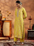 Libas Womens Woven Design Silk Blend Straight Kurta With Palazzos And Dupatta Yellow S
