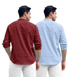Royalscout Combo Of Men'S Solid Cotton Blend Full Sleeve Straight Kurta Shirt (Pack Of 2) Maroon-Sky Xl