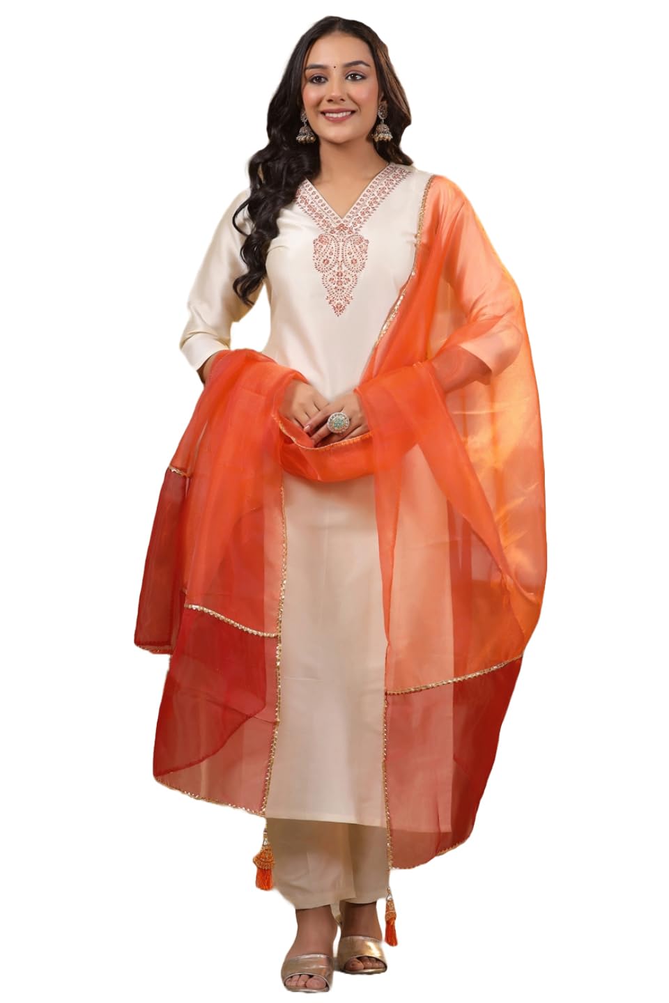 Gosriki Women'S Cotton Blend Straight Embroidered Kurta With Pant & Dupatta (Kontal Cream-Gs_Xxl_Cream_Xx-Large),Cream,2,B0CR3PK5GS