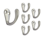 QCAA Premium Quality Single Prong Robe Hook Hanger, Zinc Die Cast, Matte Nickel, Made in Taiwan, 6 Pack