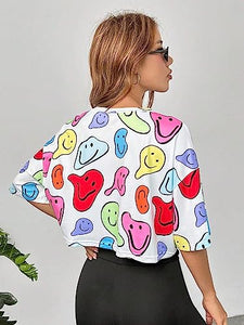 Toplot Women'S Casual Printed Crop Top With Half Sleeve Pack Of 2 (Combo-5098-Mlt-Sml-L),Multi-Smile,,B0CFTW8J4F
