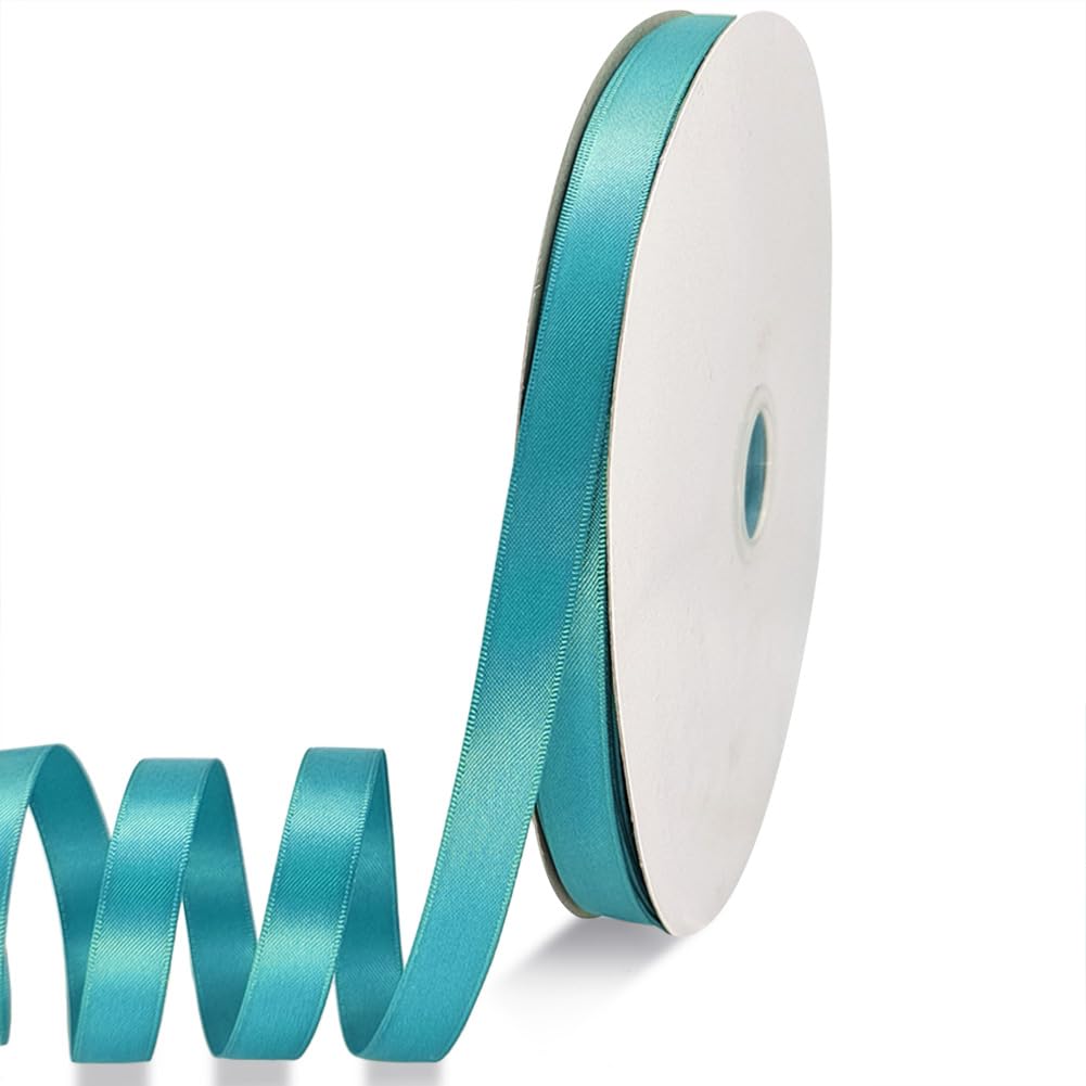YEQIN Double Face Lake Blue Satin Ribbon Satin 1/2 inch x Continuous 50 Metres Polyester Ribbon for Gift Wrapping Weddings Party