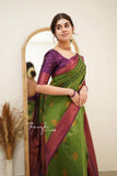 Flosive Womens Present Banarasi Soft Lichi Silk Saree Beautiful Jacquard Rich Pallu Design Work Zari Woven Kanjivaram Silk Style Saree With Soft Lichi Silk Blouse Piece Ayn Royal (G Green)