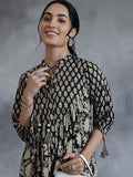 Libas Women'S Cotton Printed A-Line Kurti (29067R_Black Black L