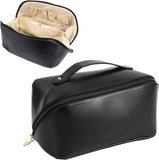 Brijex WomenS Large Capacity Cosmetic Travel Bag Waterproof Leather Makeup Organizer With Wide Opening, Dividers With Handle (