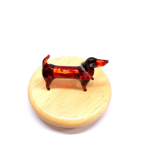 Handmade Mini 2.5 Brown Dachshund Dog Figurines Blown Glass Art, Collectible Figures Gift Ideas, Cute Miniature Pet Animals, T